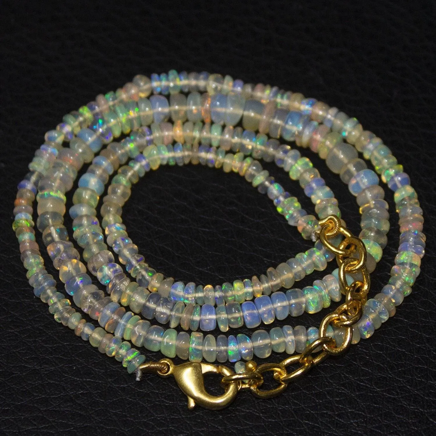 Natural Ethiopian Welo Opal Smooth Rondelle Gold Vermeil Necklace 20" 3mm 5mm