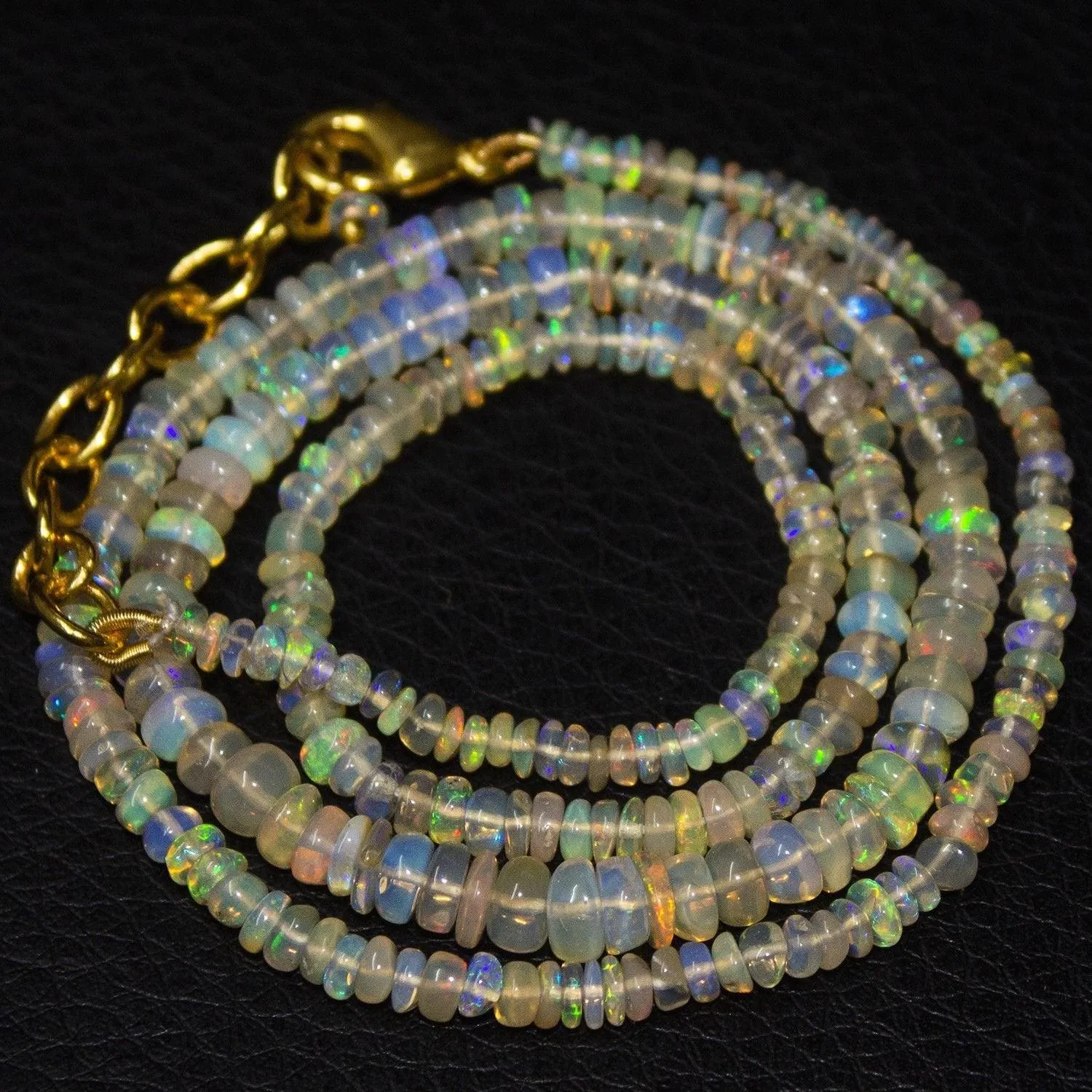 Natural Ethiopian Welo Opal Smooth Rondelle Gold Vermeil Necklace 20" 3mm 5mm