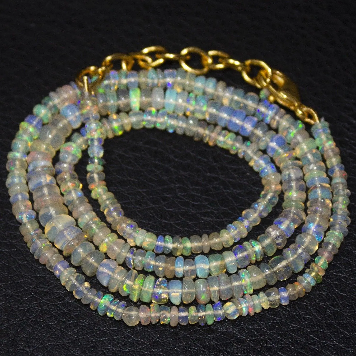 Natural Ethiopian Welo Opal Smooth Rondelle Gold Vermeil Necklace 20" 3mm 5mm