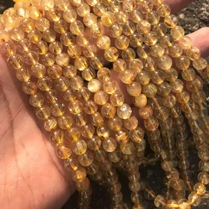 Natural Gold Rutile Quartz Smooth Round Ball Loose Gemstone Beads Strand 15" 8mm