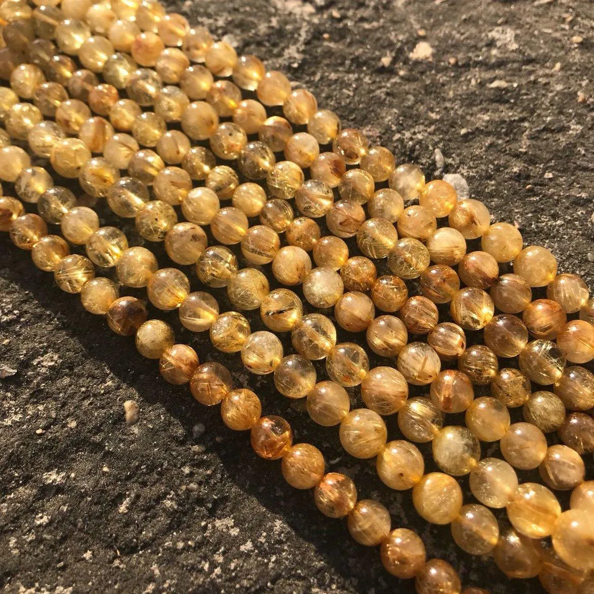 Natural Gold Rutile Quartz Smooth Round Ball Loose Gemstone Beads Strand 15" 8mm