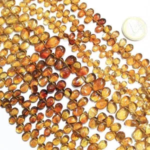 Natural Golden Citrine Smooth Pear Drops Briolette Loose Gem Beads 13" 5mm 7mm