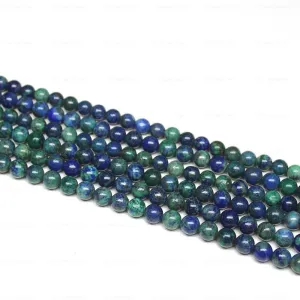 Natural Green Azurite Smooth Ball Round Gemstone Loose Beads Strand 7mm 15"