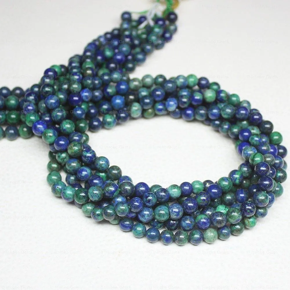 Natural Green Azurite Smooth Ball Round Gemstone Loose Beads Strand 7mm 15"