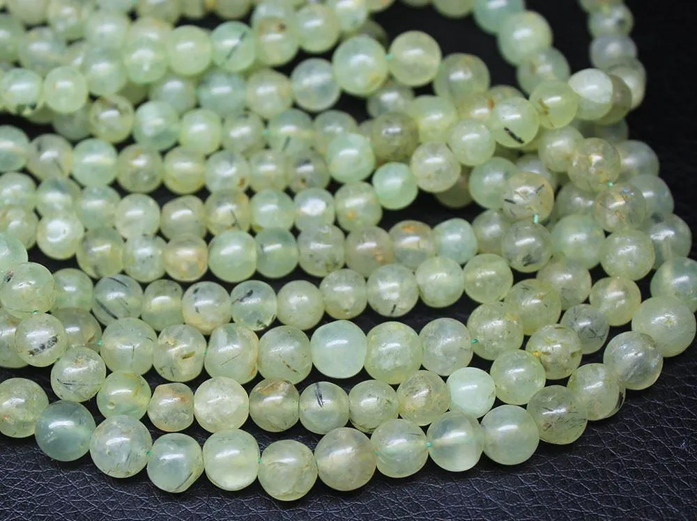 Natural Green Prehnite Smooth Round Loose Gemstone Beads Strand 13" 7mm 7.5mm