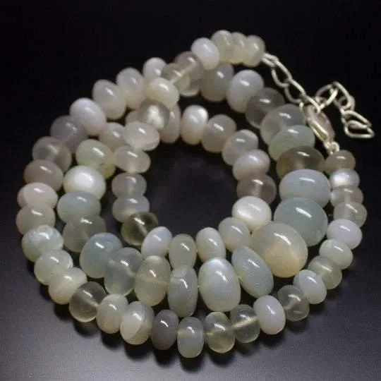 Natural Grey Moonstone Smooth Rondelle Beads Necklace 7.5mm 13mm 20inches