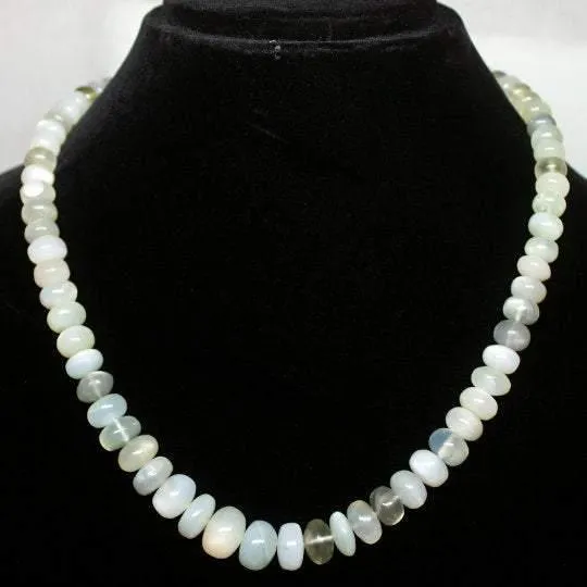 Natural Grey Moonstone Smooth Rondelle Beads Necklace 7.5mm 13mm 20inches