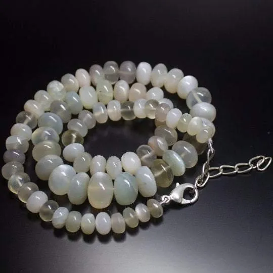Natural Grey Moonstone Smooth Rondelle Beads Necklace 7.5mm 13mm 20inches