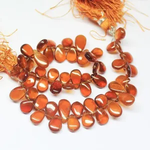 Natural Hessonite Garnet Smooth Polished Briolette Pear Drop Beads 8mm 9mm 8"