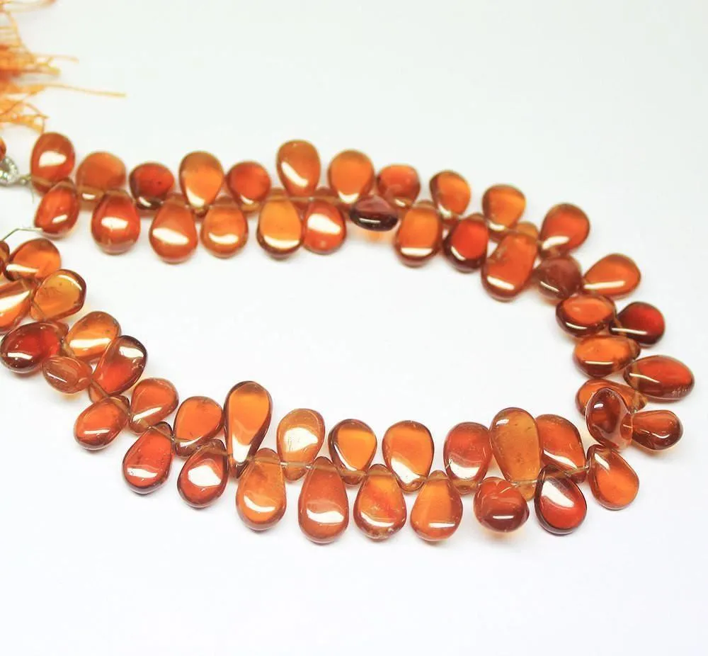 Natural Hessonite Garnet Smooth Polished Briolette Pear Drop Beads 8mm 9mm 8"