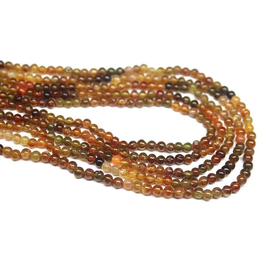 Natural Hessonite Shaded Garnet Smooth Loose Round Ball Beads Strand 13" 3mm