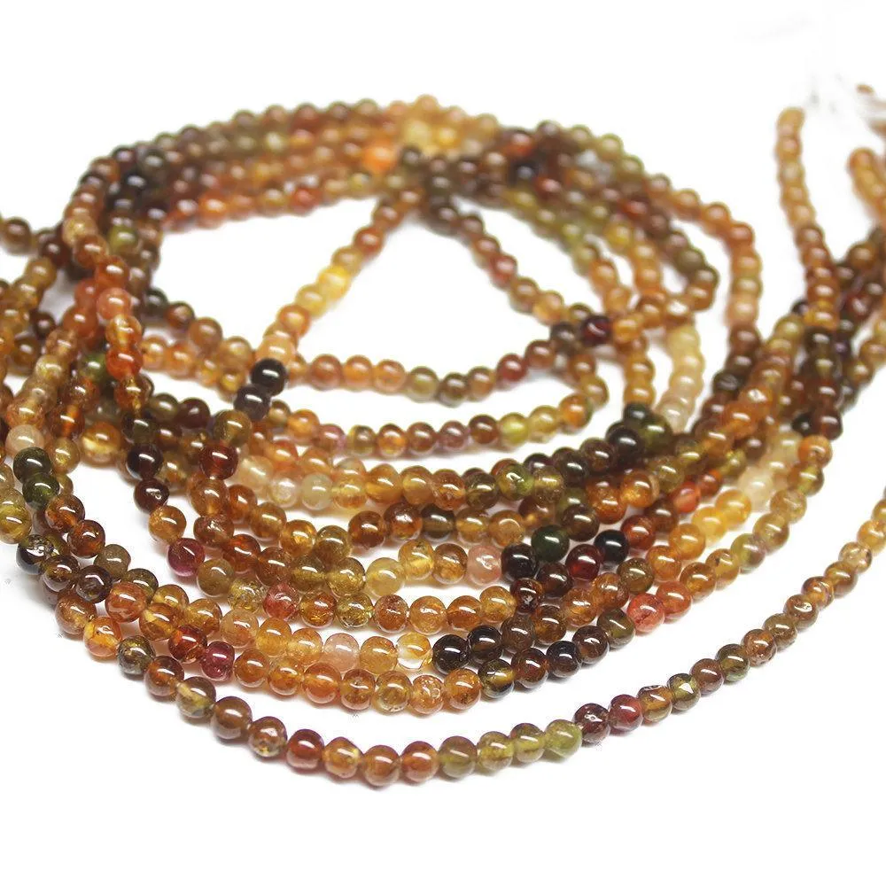 Natural Hessonite Shaded Garnet Smooth Loose Round Ball Beads Strand 13" 3mm