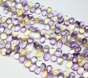 Natural Multi Ametrine Smooth Pear Drop Briolette Beads Strand 10mm 11mm 8"