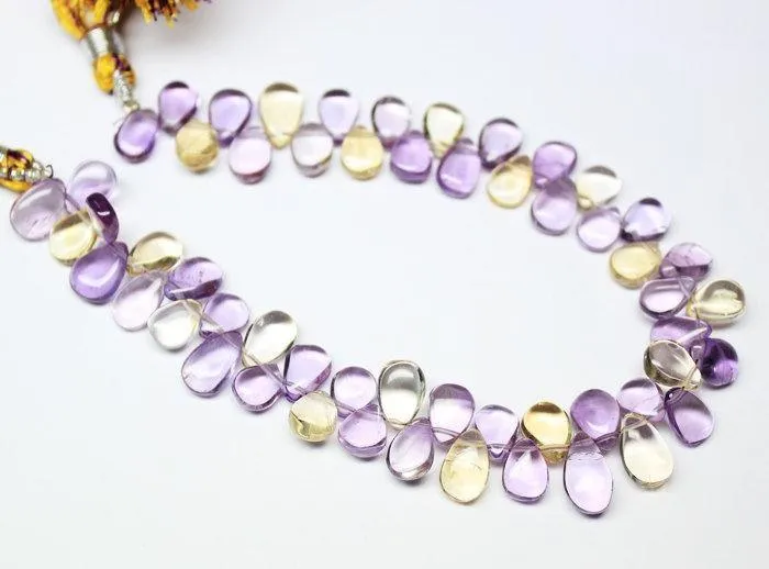 Natural Multi Ametrine Smooth Pear Drop Briolette Beads Strand 10mm 11mm 8"