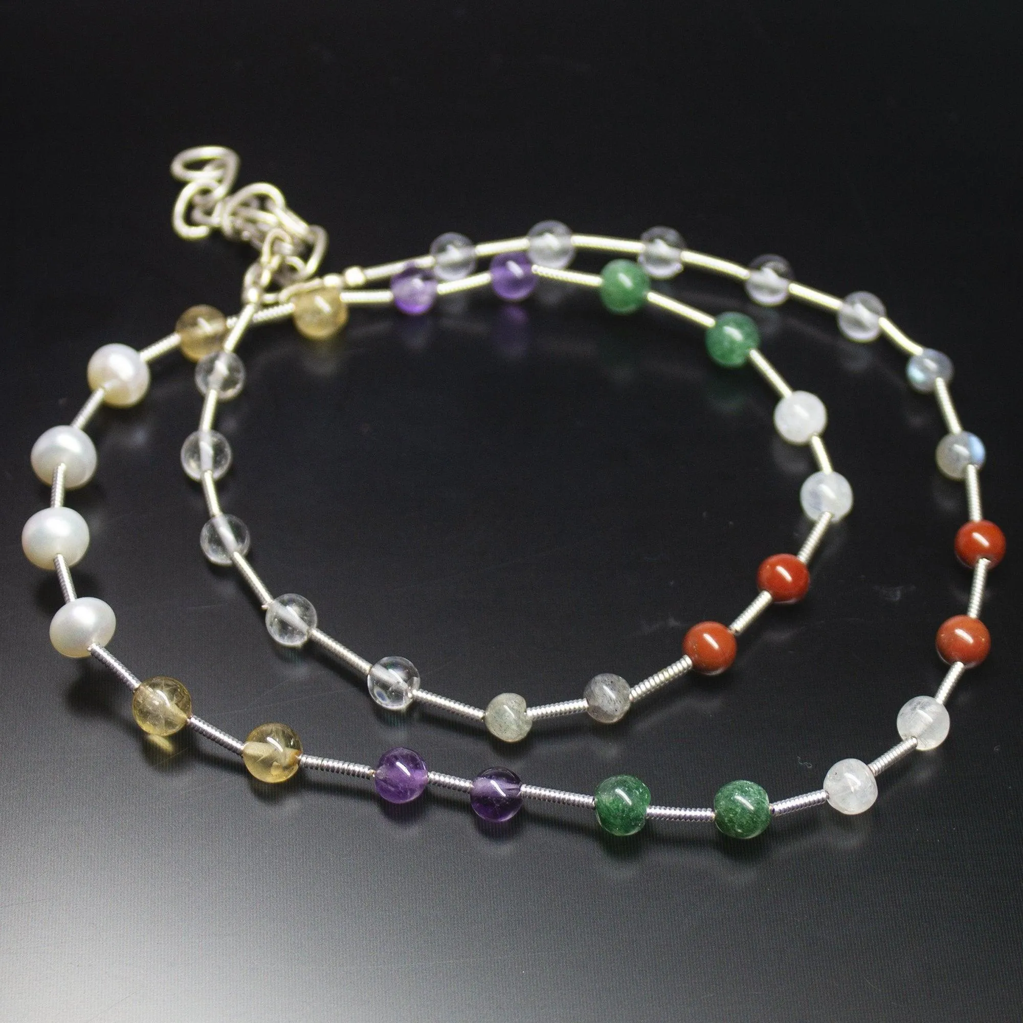 Natural Multi Color Multi Gemstone Smooth Round Beads Necklace 4.5mm 6mm 19"
