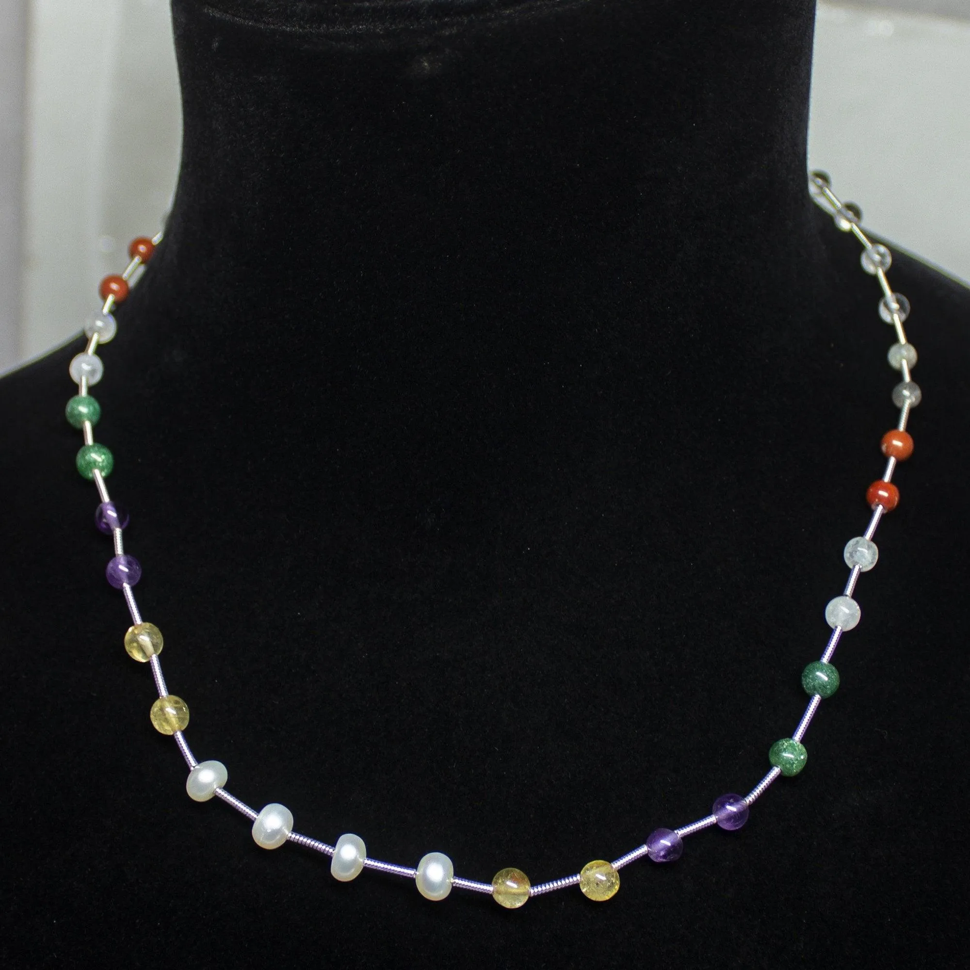 Natural Multi Color Multi Gemstone Smooth Round Beads Necklace 4.5mm 6mm 19"