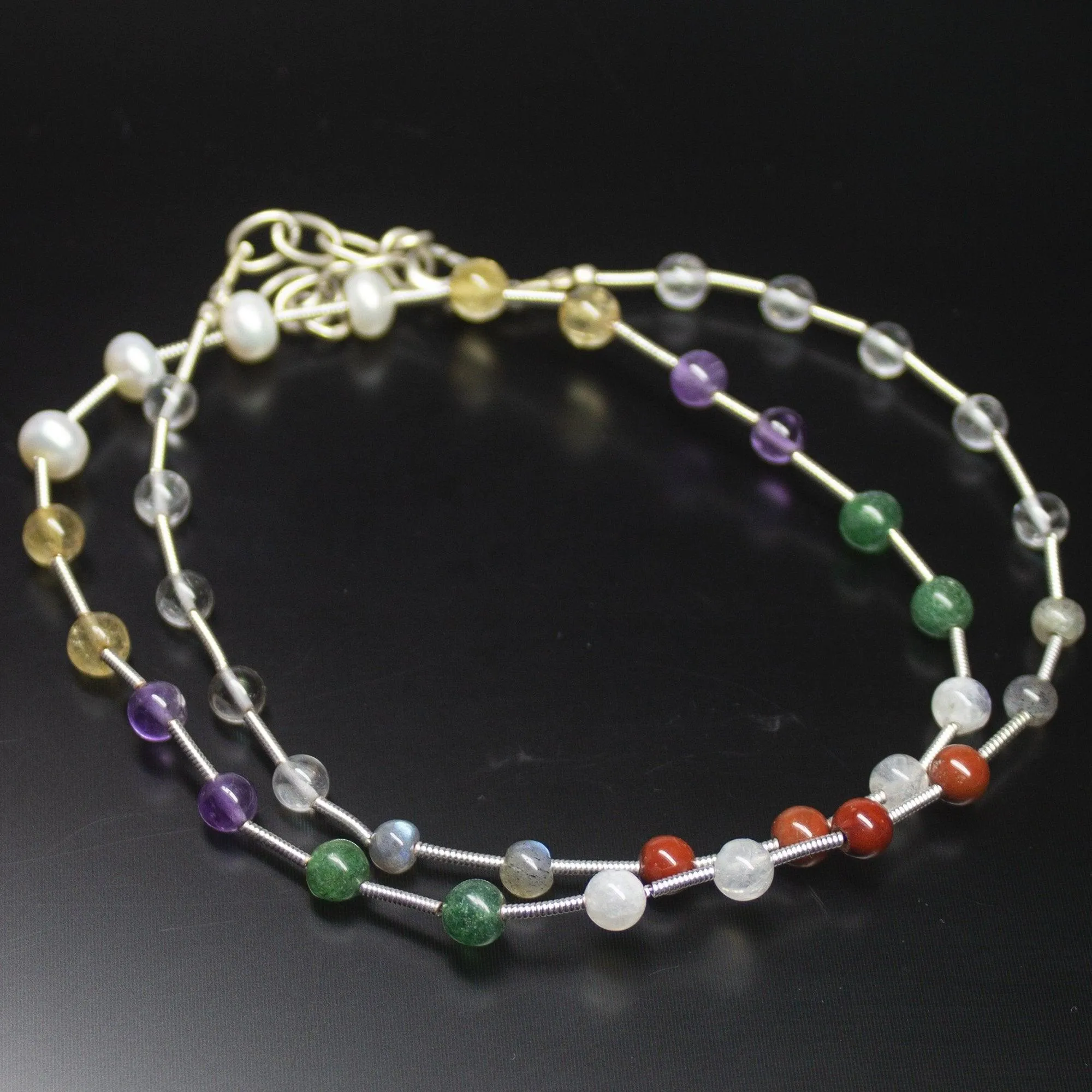 Natural Multi Color Multi Gemstone Smooth Round Beads Necklace 4.5mm 6mm 19"