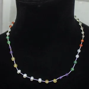 Natural Multi Color Multi Gemstone Smooth Round Beads Necklace 4.5mm 6mm 19"