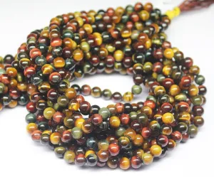 Natural Multi Tigers Eye Smooth Polished Round Ball Gemstone Bead Strand 16" 6mm