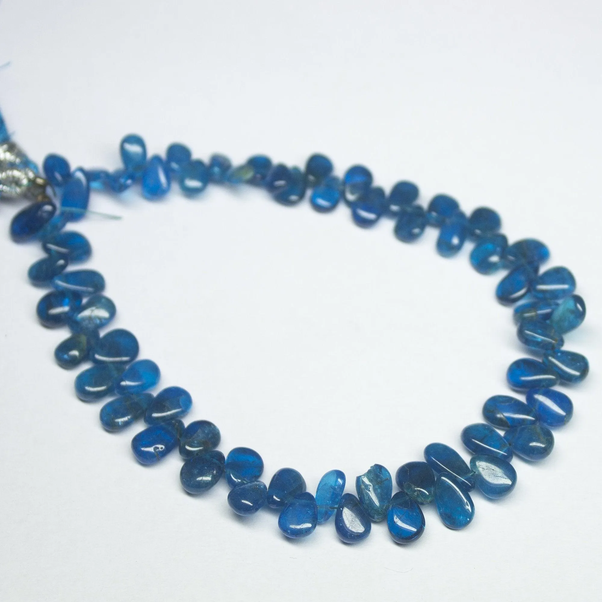 Natural Neon Blue Apatite Smooth Pear Drop Beads 6.5mm 8mm 8"
