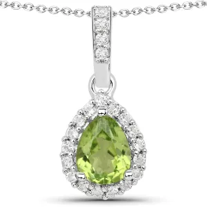 Natural Peridot Teardrop Halo Pendant Necklace