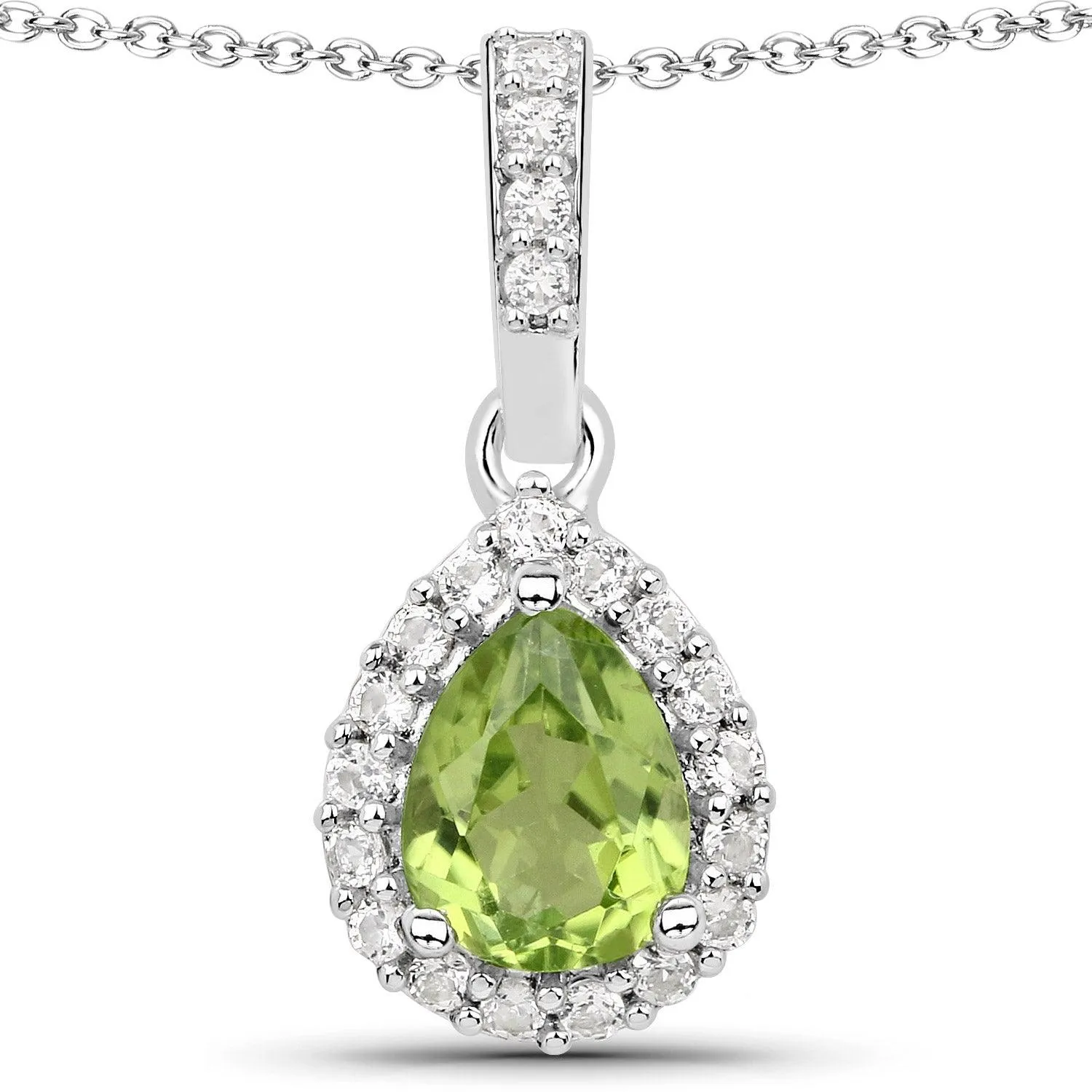 Natural Peridot Teardrop Halo Pendant Necklace