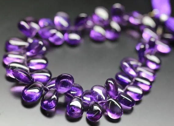 Natural Purple African Amethyst Smooth Pear Drop Briolette Beads 9" 10mm 15mm