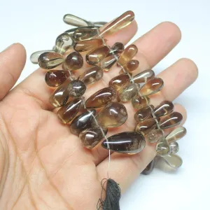 Natural Smoky Quartz Smooth Tear Drop Spacer Beads Strand 10mm 23mm 10" 67pc