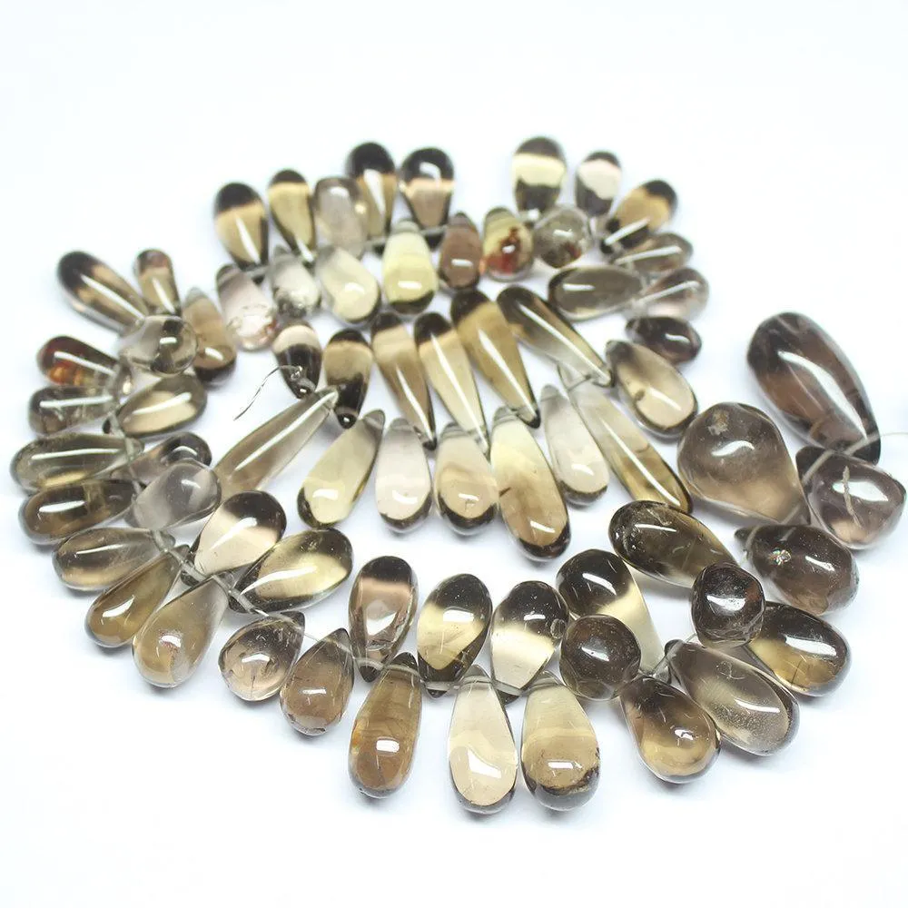Natural Smoky Quartz Smooth Tear Drop Spacer Beads Strand 10mm 23mm 10" 67pc