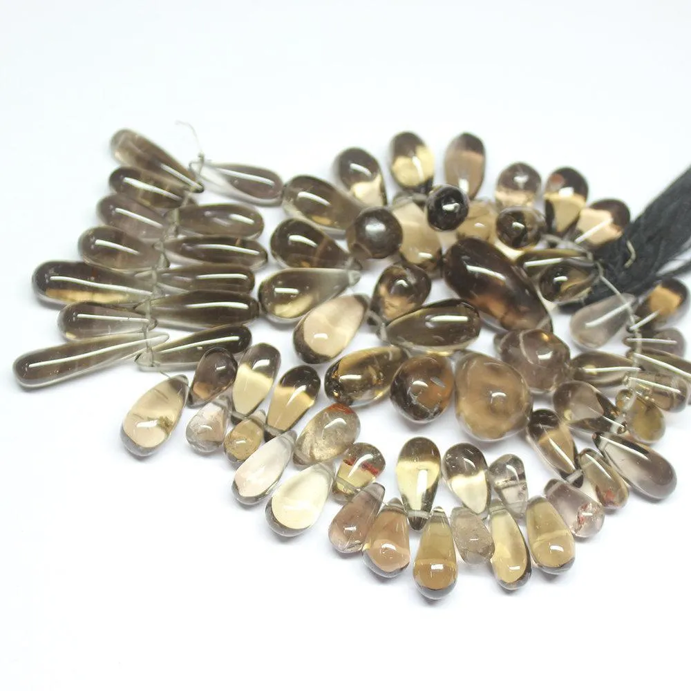 Natural Smoky Quartz Smooth Tear Drop Spacer Beads Strand 10mm 23mm 10" 67pc