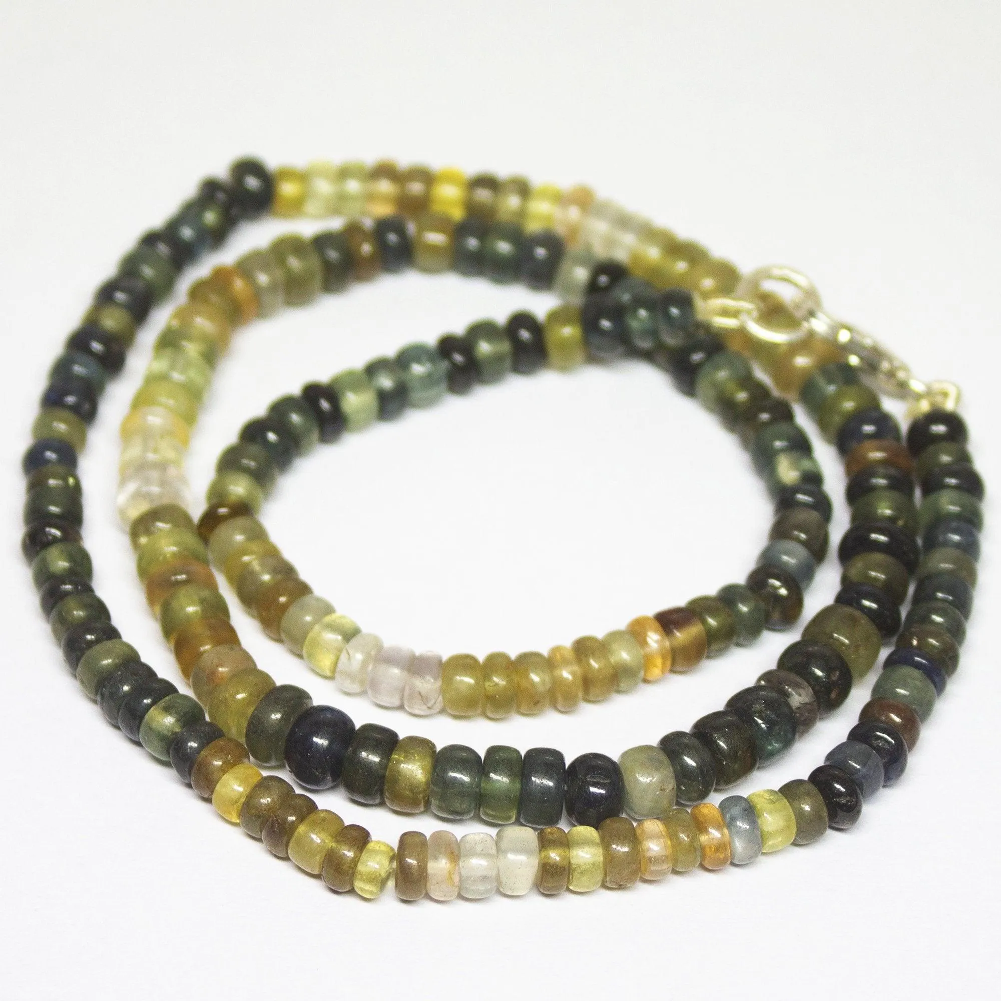 Natural Tundra Sapphire Smooth Rondelle Beads Necklace 4mm 5mm 17inches