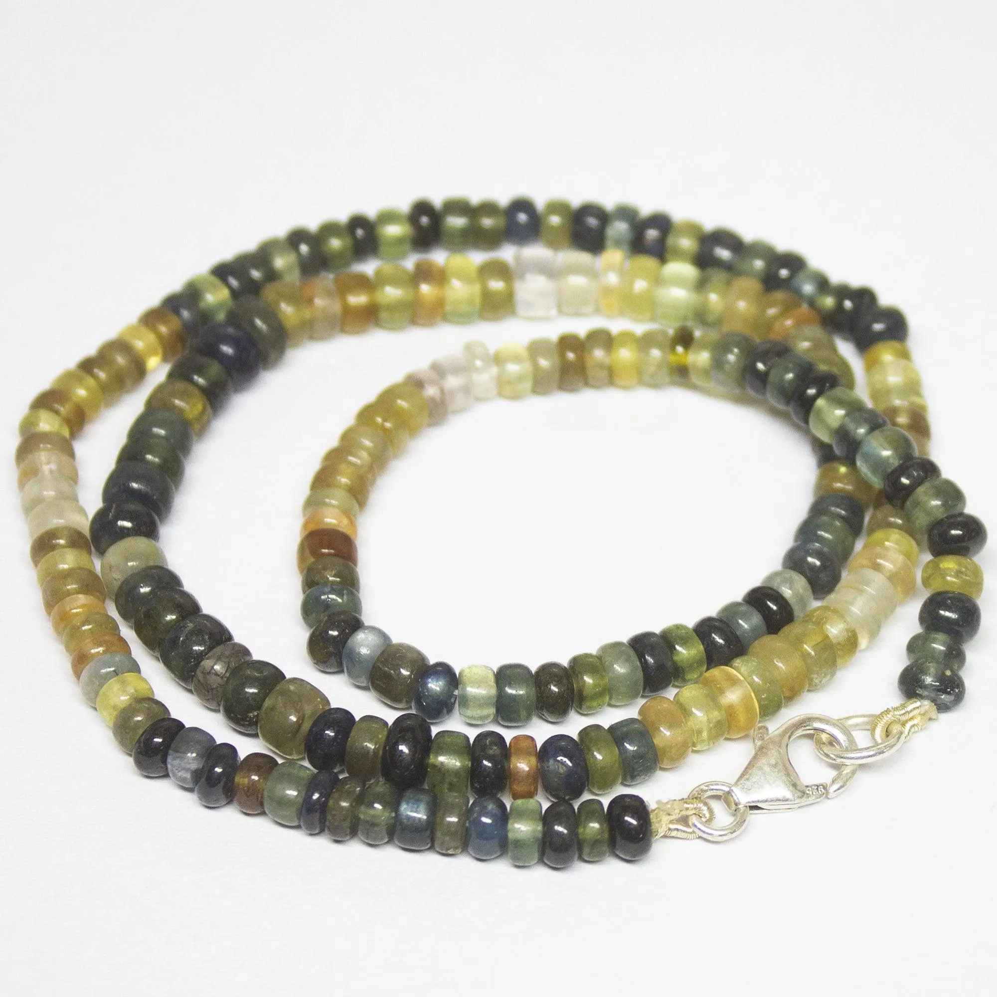 Natural Tundra Sapphire Smooth Rondelle Beads Necklace 4mm 5mm 17inches