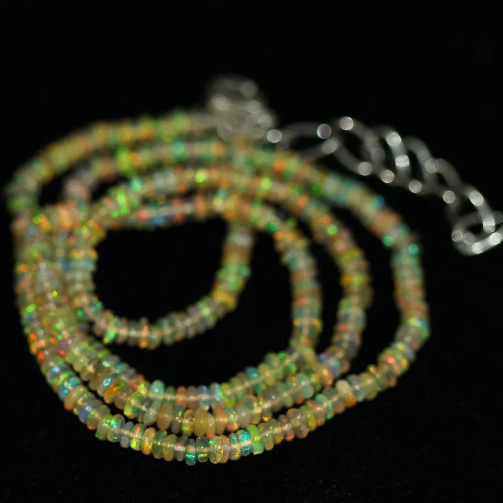 Natural Welo Fire Ethiopian Opal Smooth Beads Rondelle Necklace 3mm 28.5ct 18"