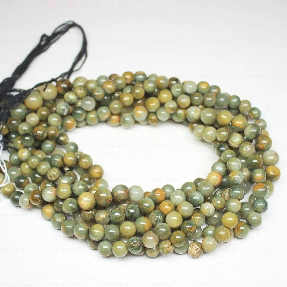 Natural Yellow Cats Eye Smooth Round Ball Loose Gemstone Beads Strand 13" 8mm