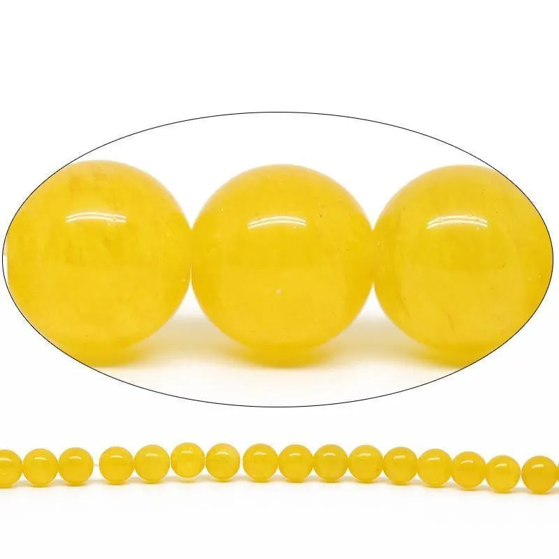 Natural Yellow Jade Smooth Round Ball Gemstone Loose Spacer Beads 10mm 15"