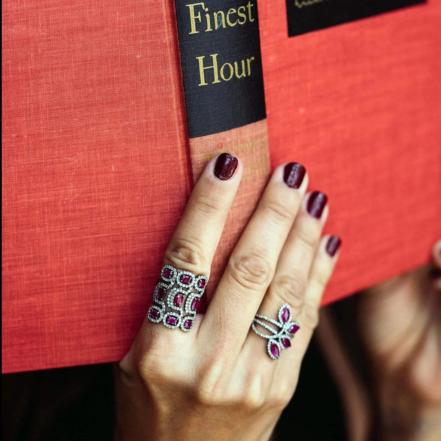 Nine Ruby & Diamond Square Ring