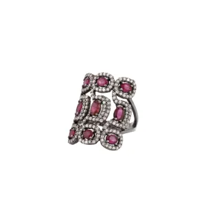 Nine Ruby & Diamond Square Ring
