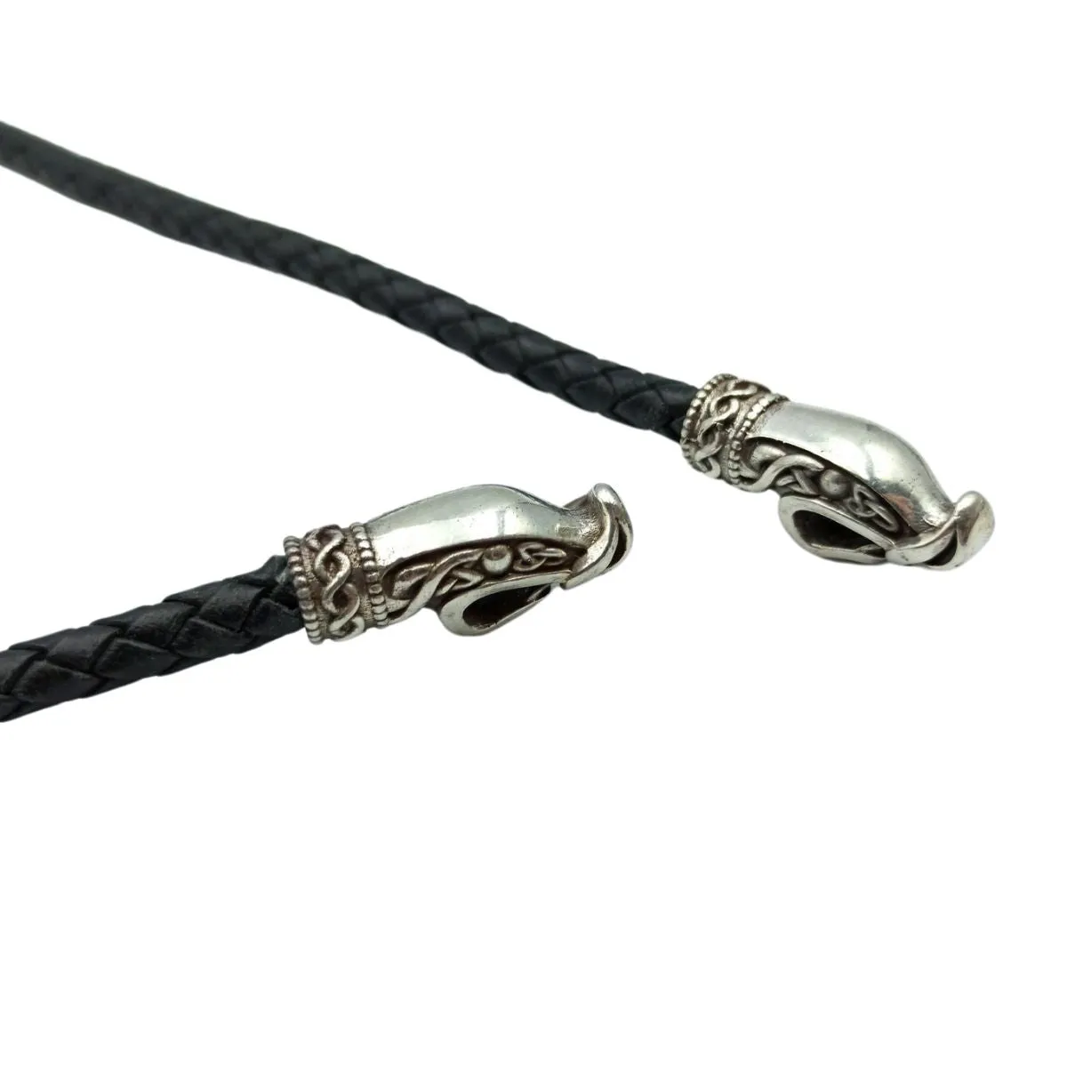 Norse dragons leather necklace with Silver clasps
