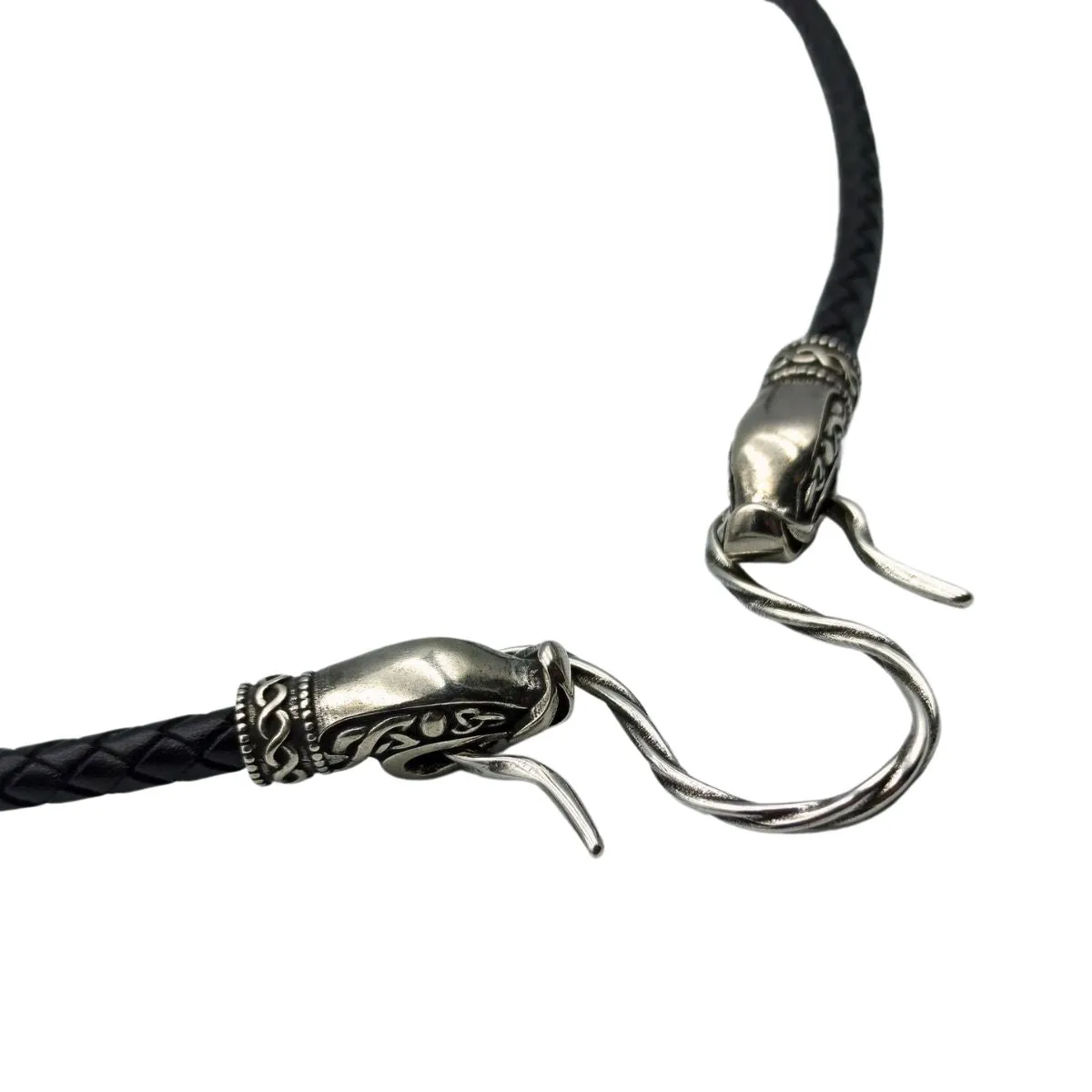 Norse dragons leather necklace with Silver clasps