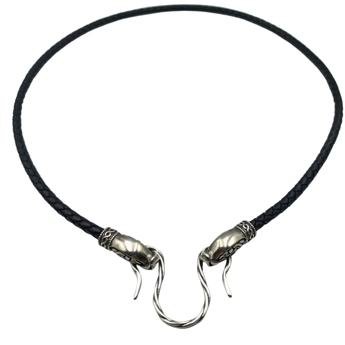 Norse dragons leather necklace with Silver clasps