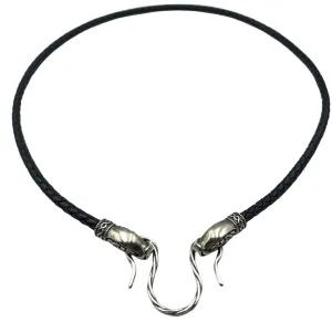 Norse dragons leather necklace with Silver clasps