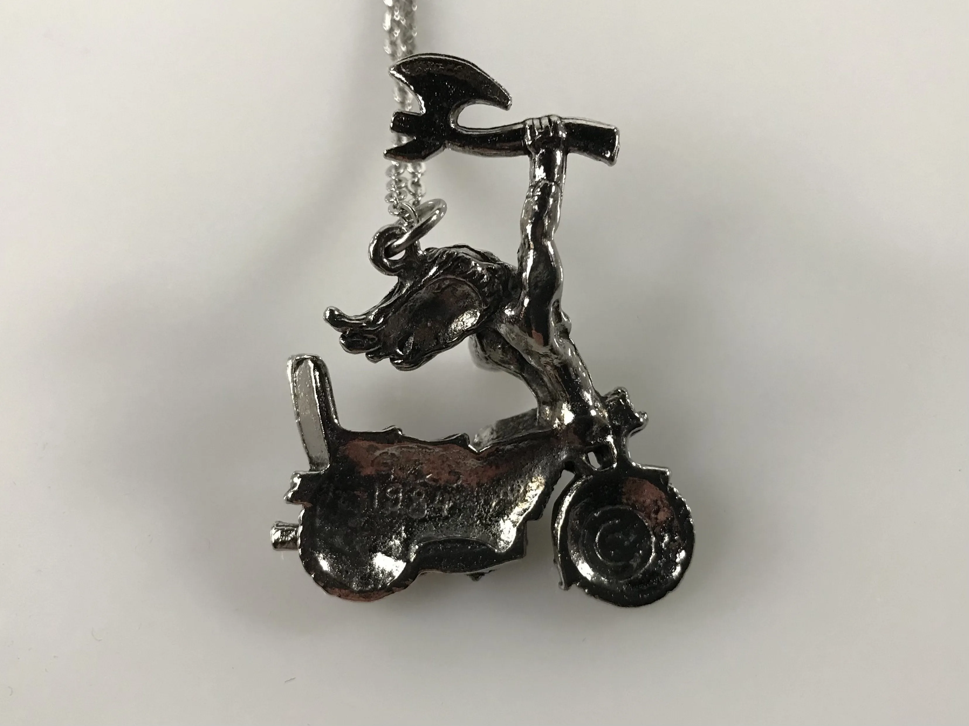 NOS G&S 1980s motorcycle axe man novelty pendant necklace