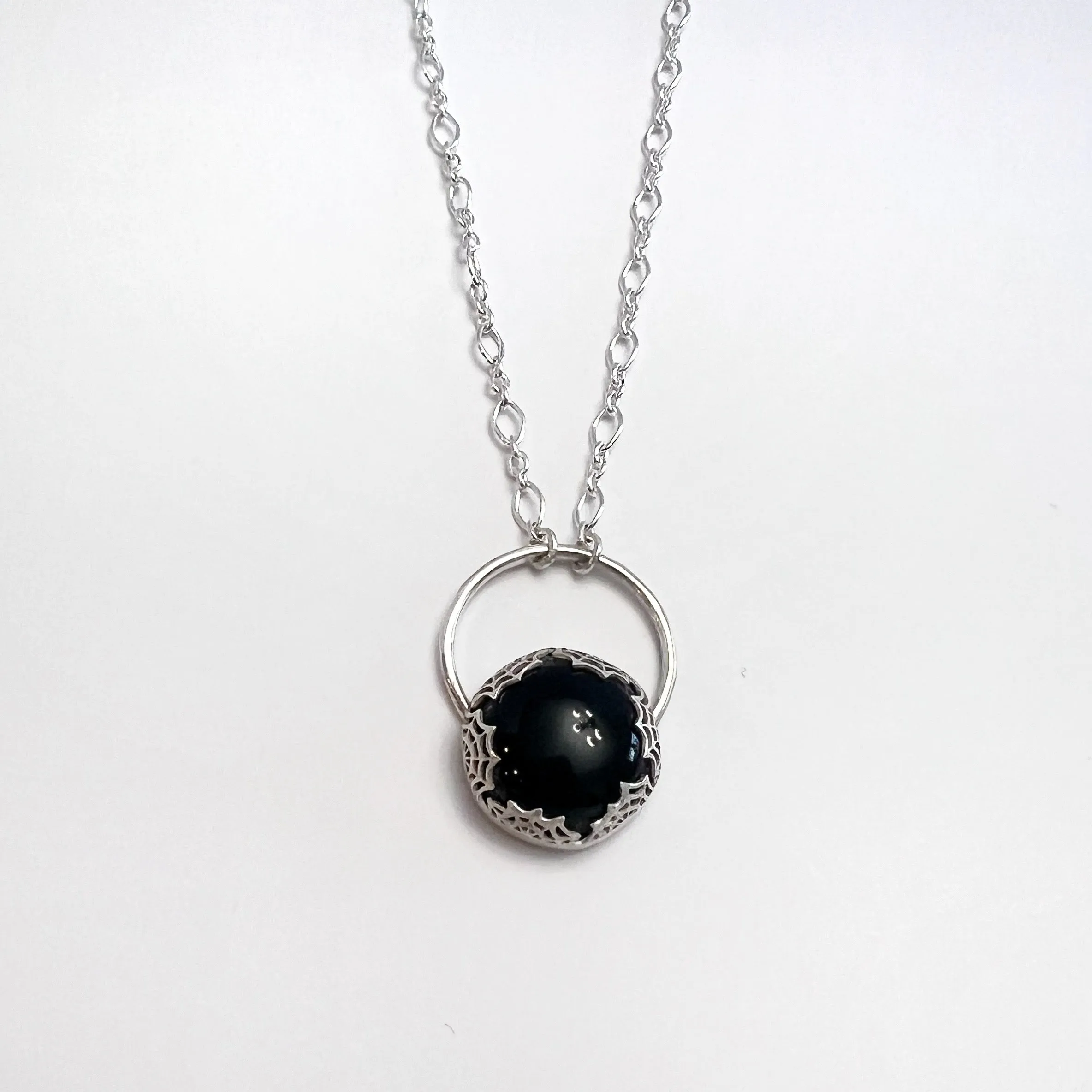 Onyx Web Gemstone Necklace in Sterling Silver