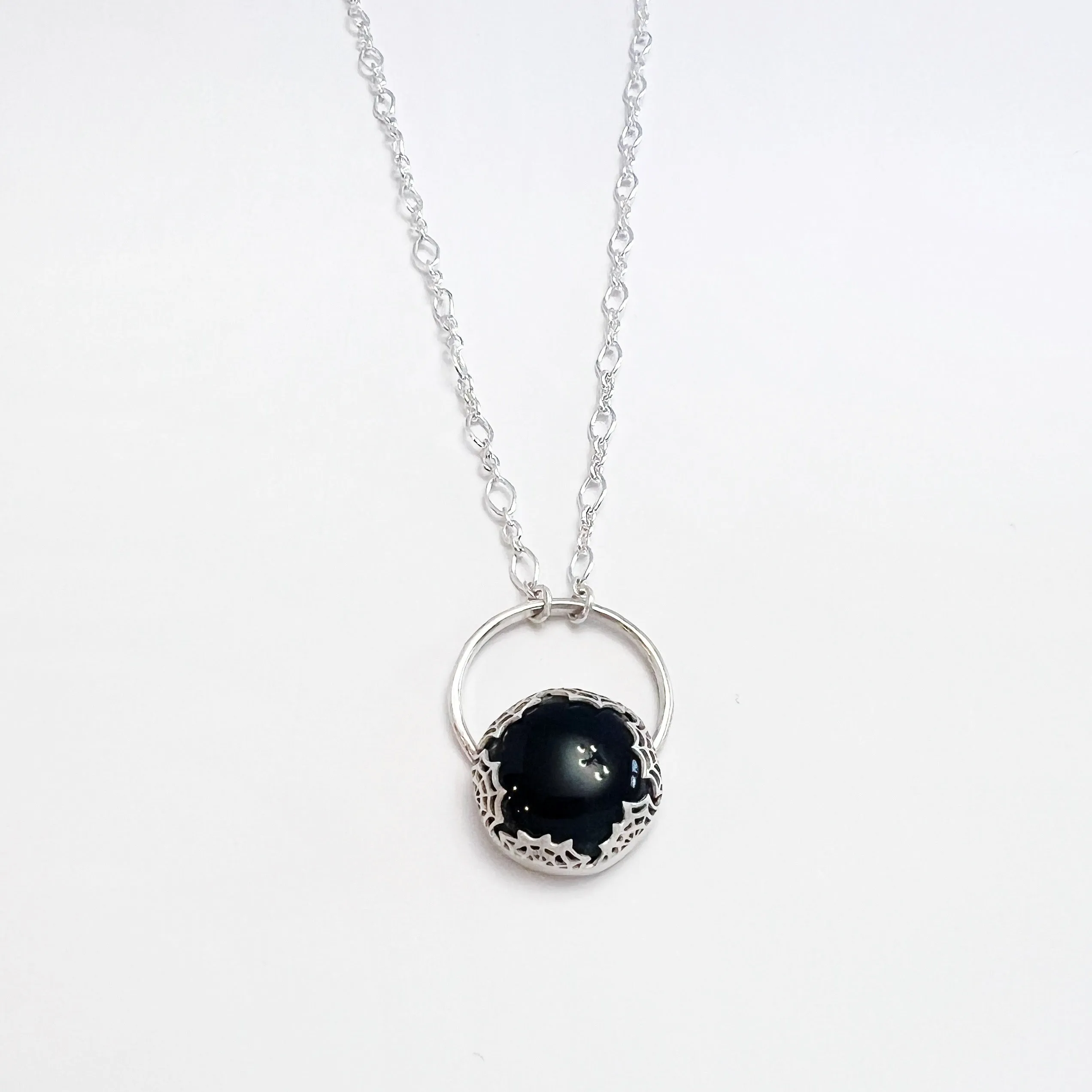 Onyx Web Gemstone Necklace in Sterling Silver