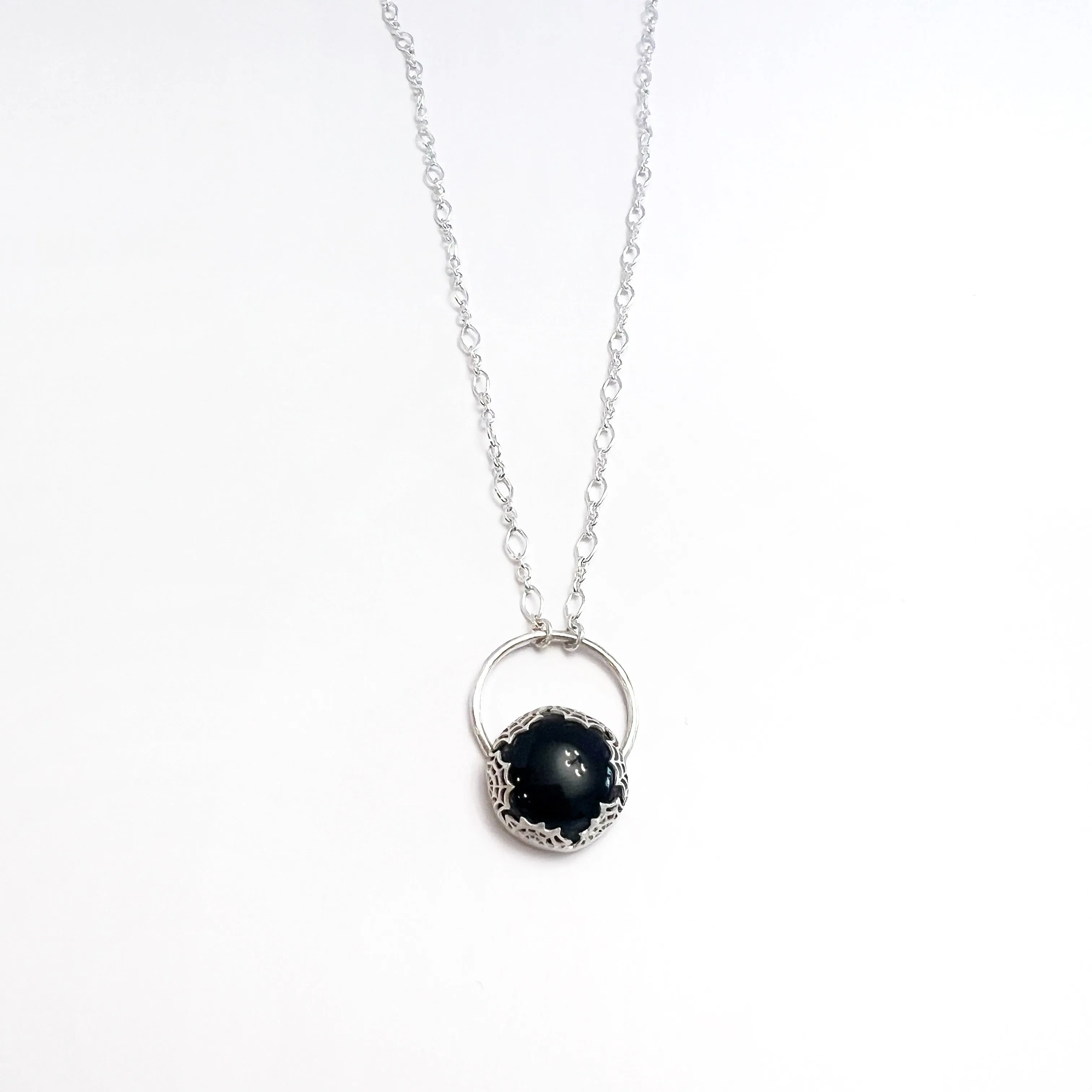 Onyx Web Gemstone Necklace in Sterling Silver