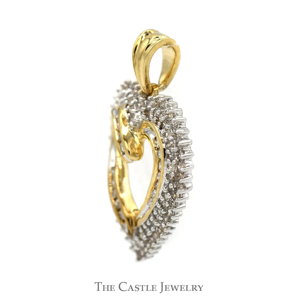 Open Heart Shaped 1cttw Diamond Cluster Pendant in 10k Yellow Gold
