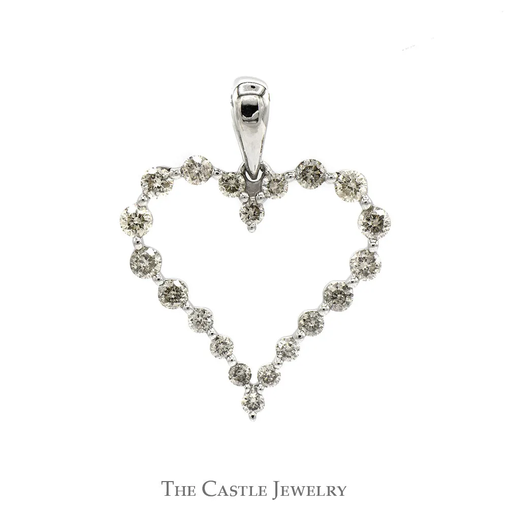 Open Heart Shaped Diamond Pendant in 10k White Gold