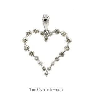 Open Heart Shaped Diamond Pendant in 10k White Gold