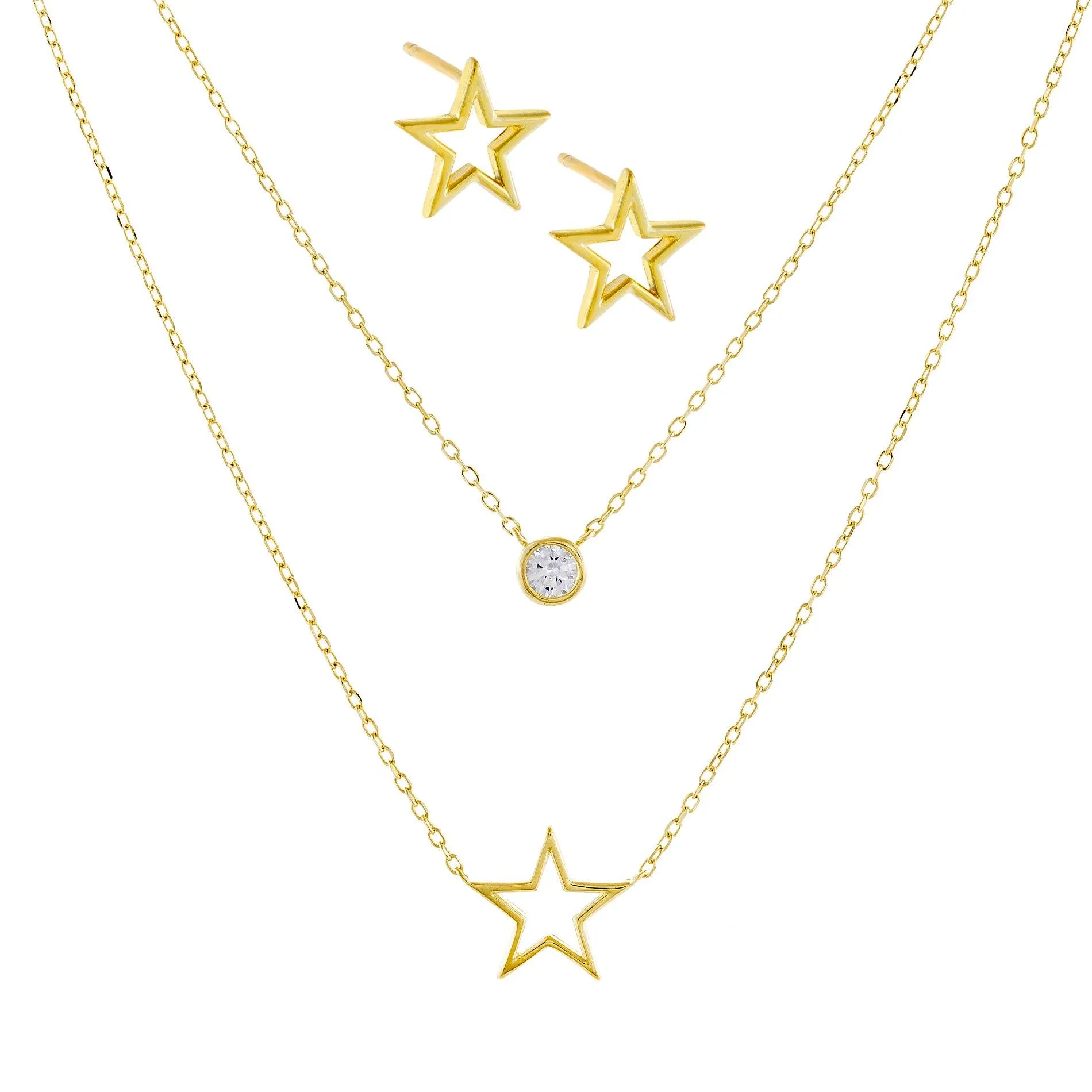 Open Star Necklace X Stud Earring Combo Set