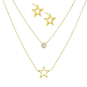 Open Star Necklace X Stud Earring Combo Set